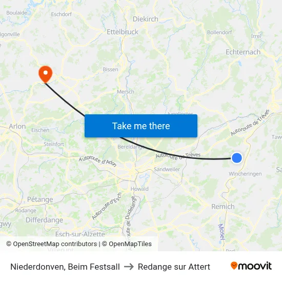 Niederdonven, Beim Festsall to Redange sur Attert map