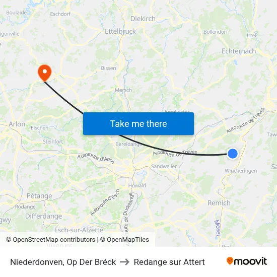 Niederdonven, Op Der Bréck to Redange sur Attert map