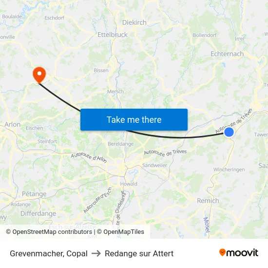 Grevenmacher, Copal to Redange sur Attert map