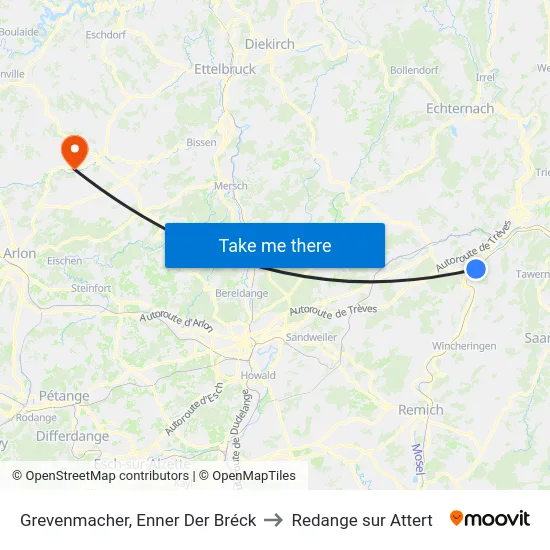 Grevenmacher, Enner Der Bréck to Redange sur Attert map