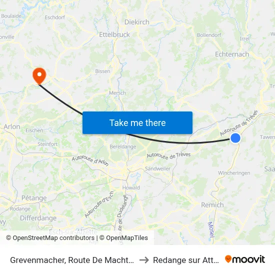 Grevenmacher, Route De Machtum to Redange sur Attert map
