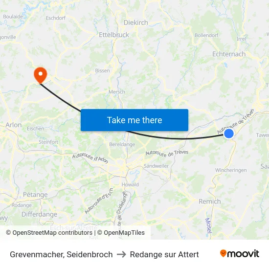 Grevenmacher, Seidenbroch to Redange sur Attert map