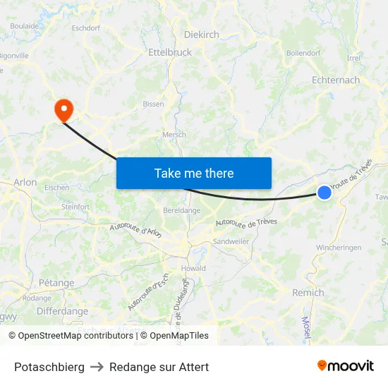 Potaschbierg to Redange sur Attert map