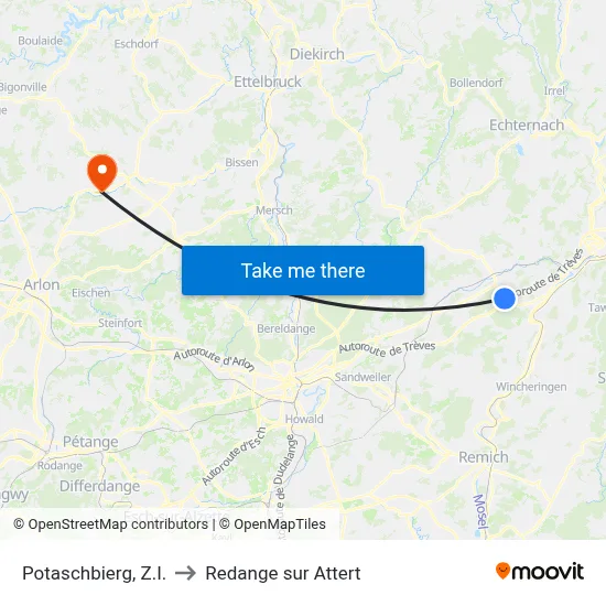 Potaschbierg, Z.I. to Redange sur Attert map