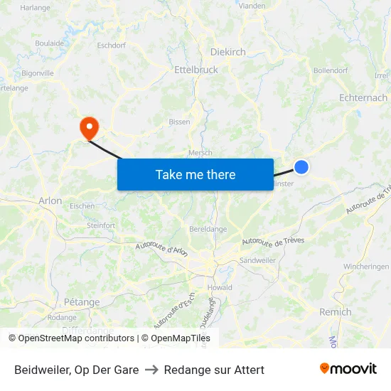Beidweiler, Op Der Gare to Redange sur Attert map