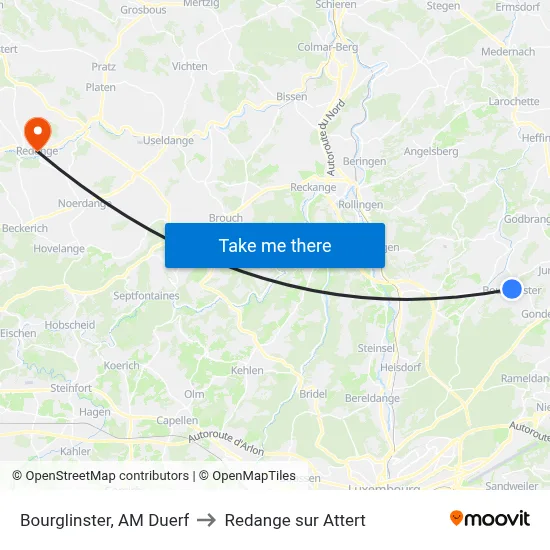 Bourglinster, AM Duerf to Redange sur Attert map