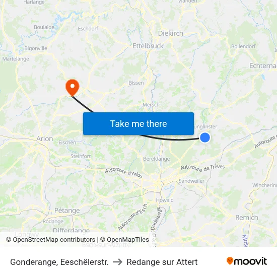 Gonderange, Eeschëlerstr. to Redange sur Attert map