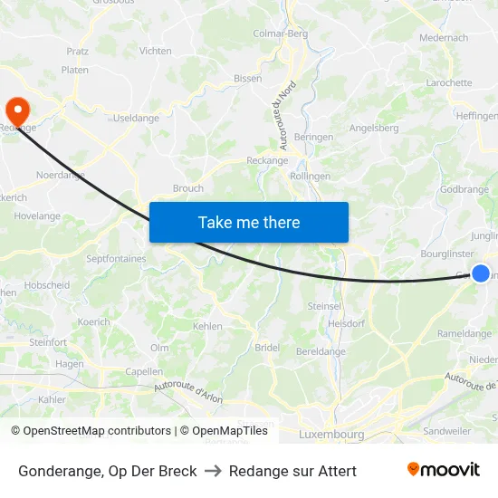 Gonderange, Op Der Breck to Redange sur Attert map