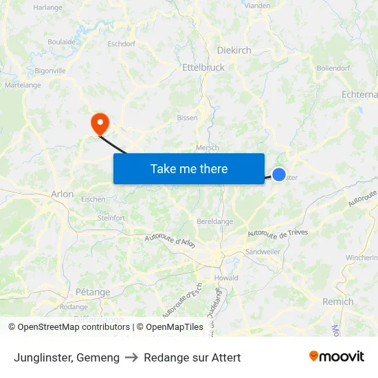 Junglinster, Gemeng to Redange sur Attert map
