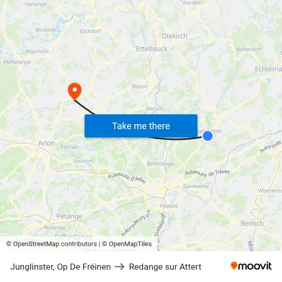 Junglinster, Op De Fréinen to Redange sur Attert map