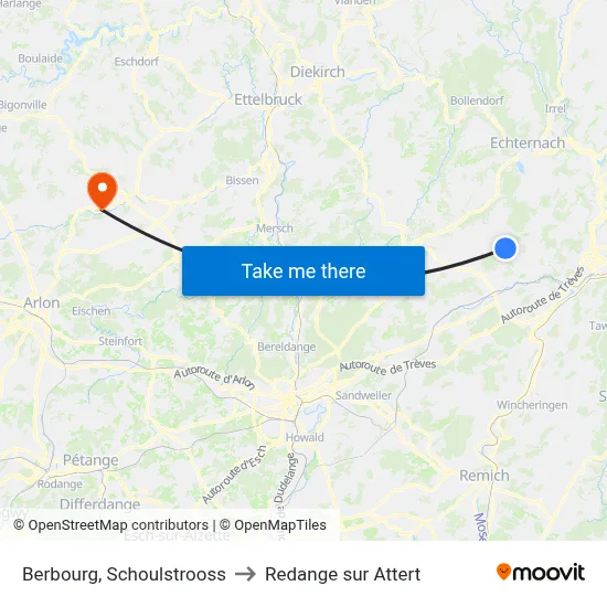 Berbourg, Schoulstrooss to Redange sur Attert map