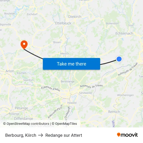 Berbourg, Kiirch to Redange sur Attert map