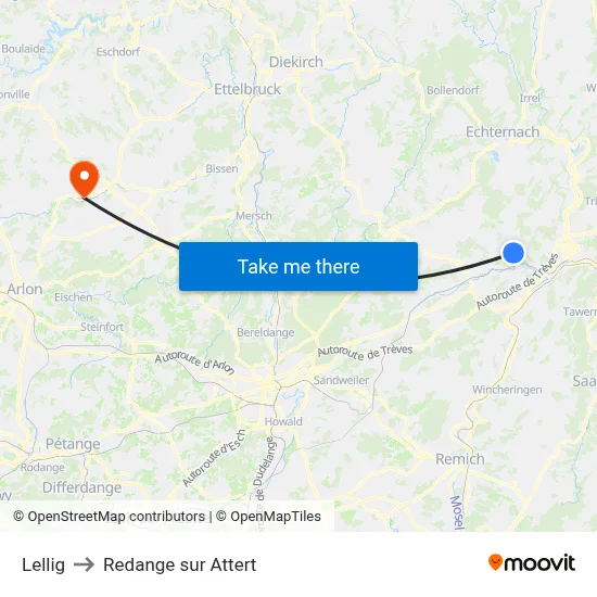 Lellig to Redange sur Attert map