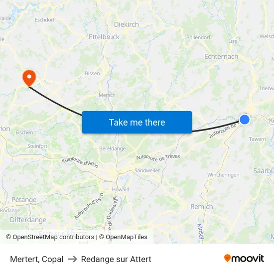 Mertert, Copal to Redange sur Attert map