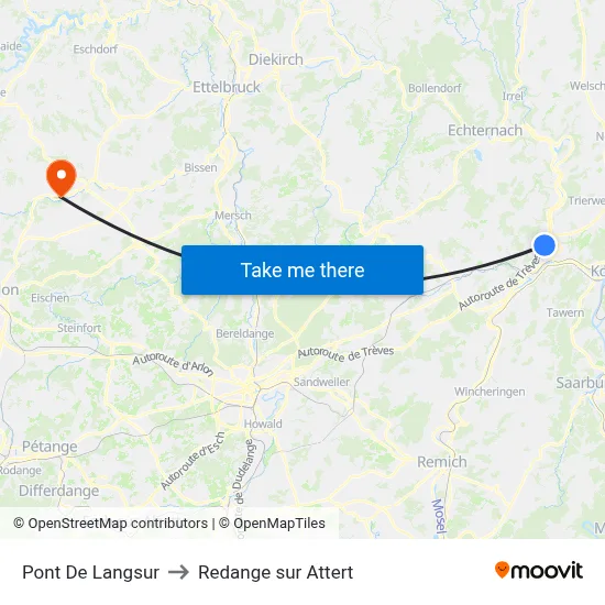 Pont De Langsur to Redange sur Attert map