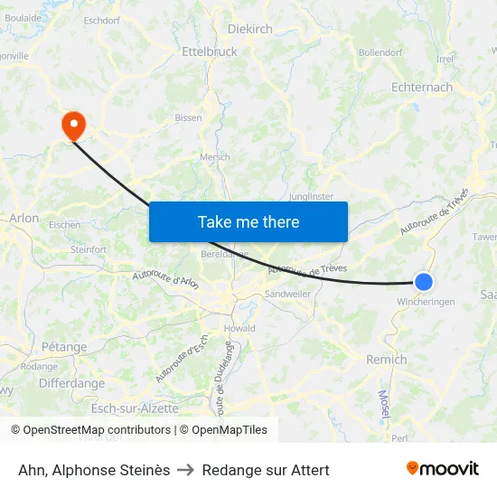 Ahn, Alphonse Steinès to Redange sur Attert map