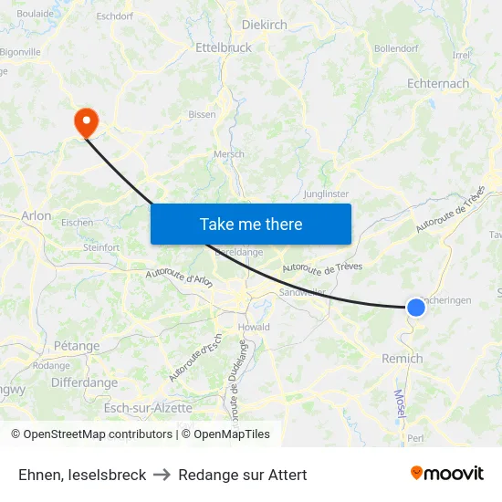 Ehnen, Ieselsbreck to Redange sur Attert map