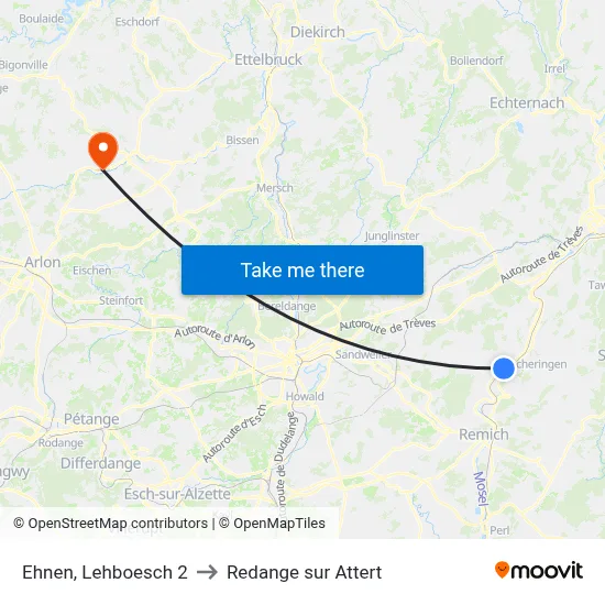 Ehnen, Lehboesch 2 to Redange sur Attert map