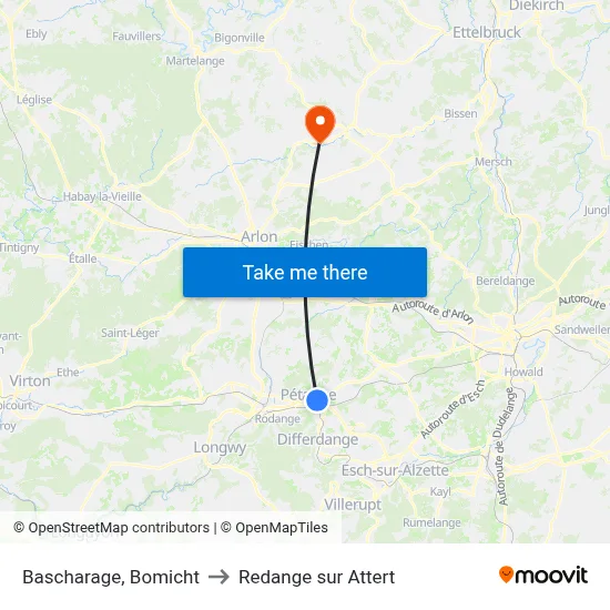 Bascharage, Bomicht to Redange sur Attert map