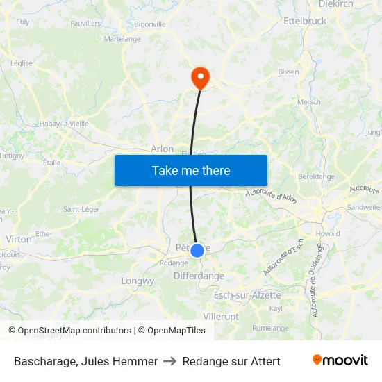 Bascharage, Jules Hemmer to Redange sur Attert map