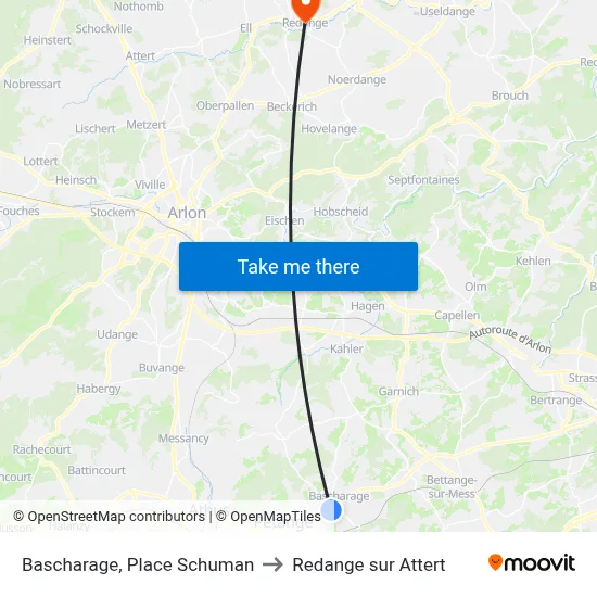 Bascharage, Place Schuman to Redange sur Attert map