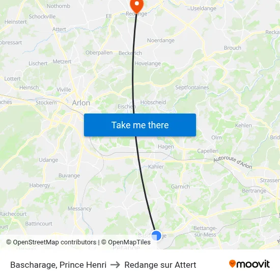 Bascharage, Prince Henri to Redange sur Attert map