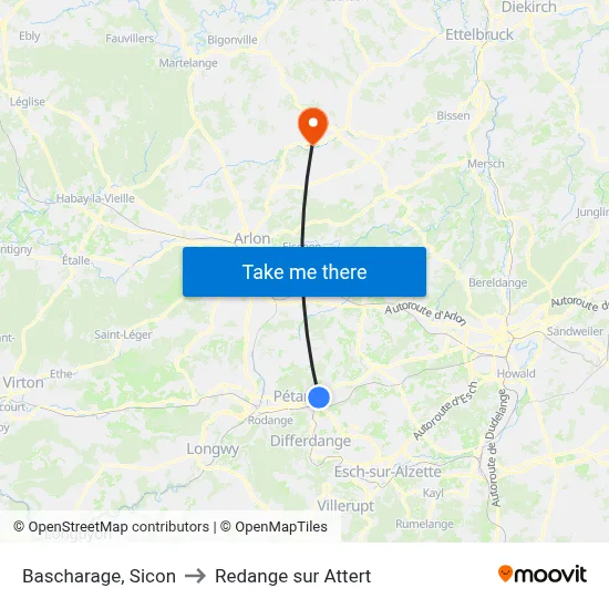 Bascharage, Sicon to Redange sur Attert map