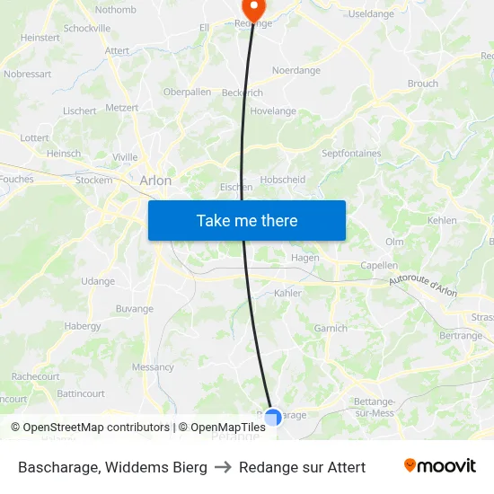 Bascharage, Widdems Bierg to Redange sur Attert map