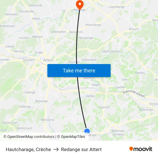 Hautcharage, Crèche to Redange sur Attert map