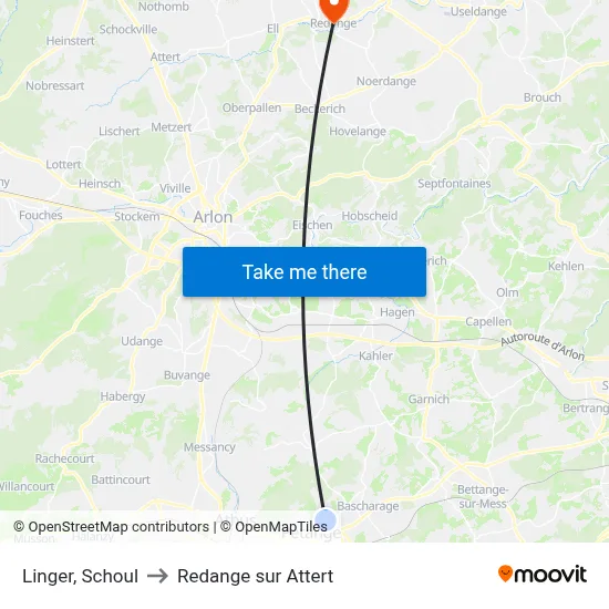 Linger, Schoul to Redange sur Attert map