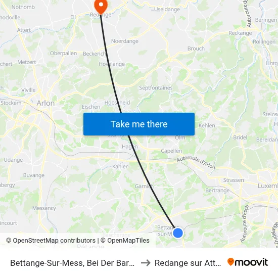 Bettange-Sur-Mess, Bei Der Barriär to Redange sur Attert map