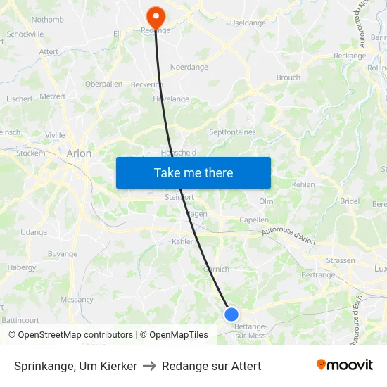 Sprinkange, Um Kierker to Redange sur Attert map