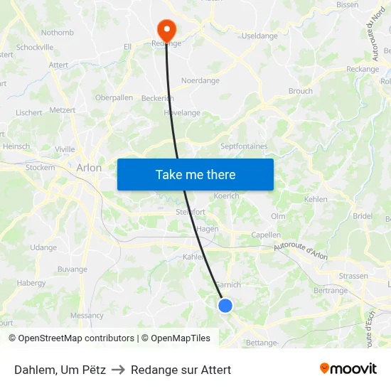 Dahlem, Um Pëtz to Redange sur Attert map