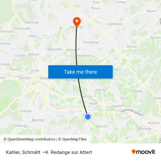 Kahler, Schmëtt to Redange sur Attert map