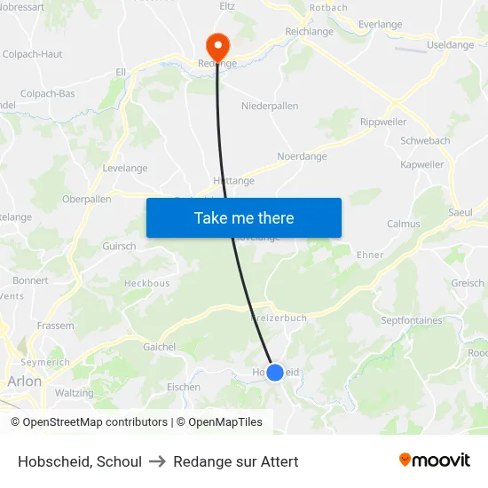 Hobscheid, Schoul to Redange sur Attert map