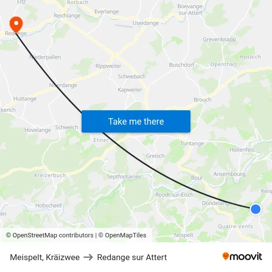 Meispelt, Kräizwee to Redange sur Attert map