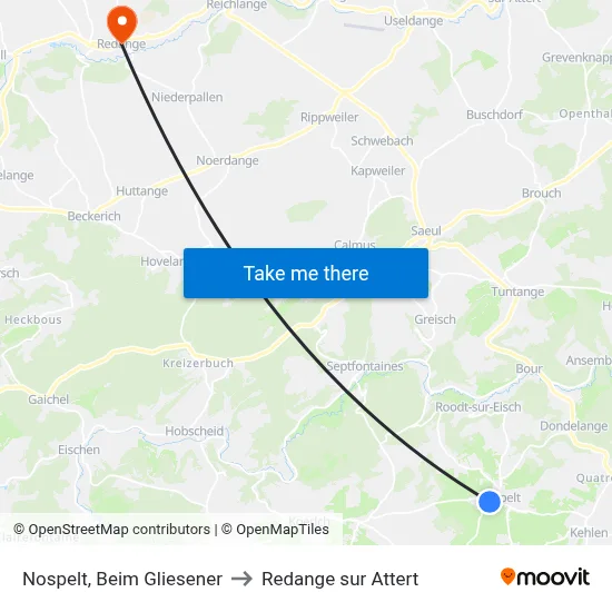 Nospelt, Beim Gliesener to Redange sur Attert map