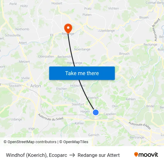Windhof (Koerich), Ecoparc to Redange sur Attert map