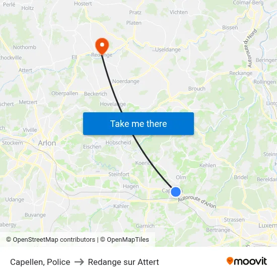 Capellen, Police to Redange sur Attert map