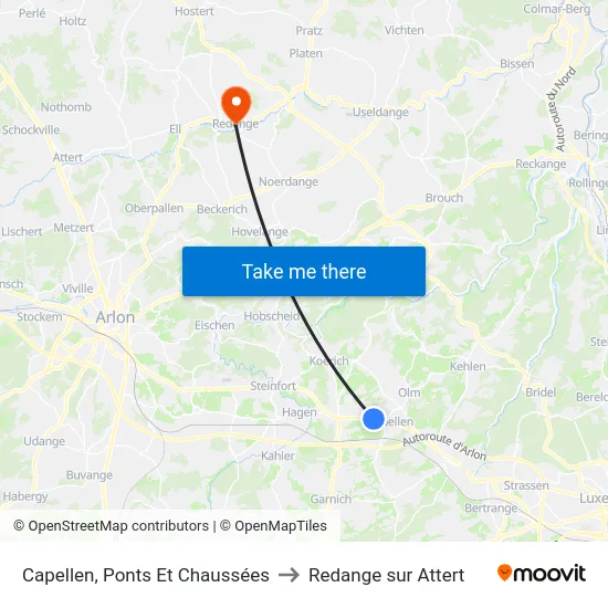 Capellen, Ponts Et Chaussées to Redange sur Attert map