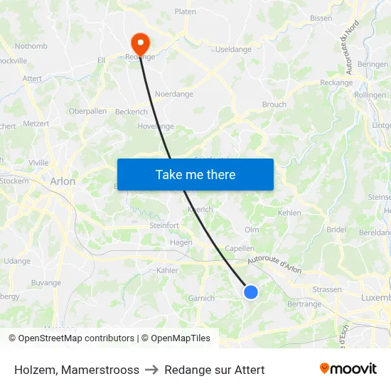 Holzem, Mamerstrooss to Redange sur Attert map