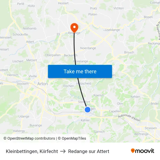 Kleinbettingen, Kiirfecht to Redange sur Attert map