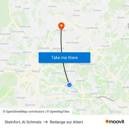 Steinfort, Al Schmelz to Redange sur Attert map