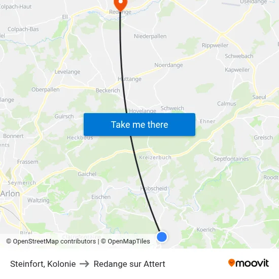 Steinfort, Kolonie to Redange sur Attert map
