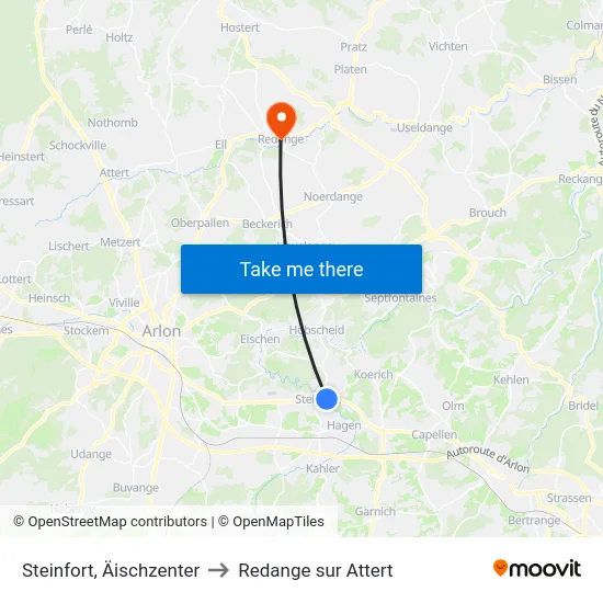 Steinfort, Äischzenter to Redange sur Attert map