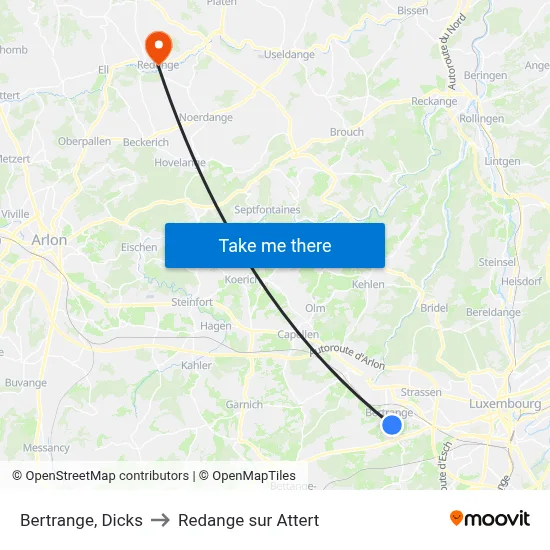 Bertrange, Dicks to Redange sur Attert map