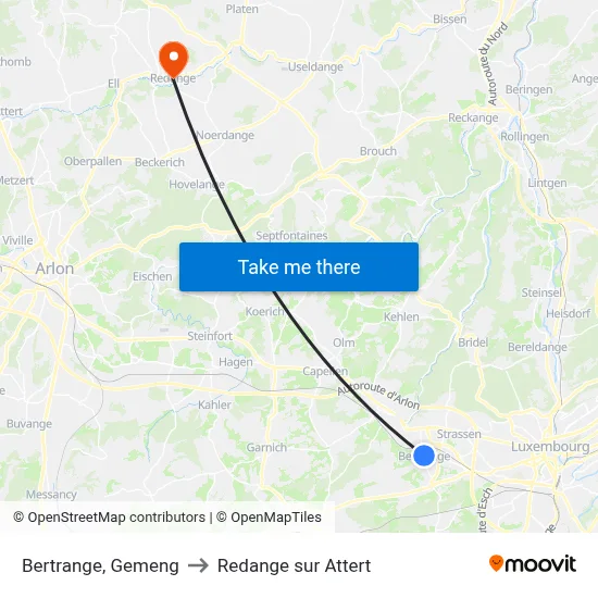 Bertrange, Gemeng to Redange sur Attert map