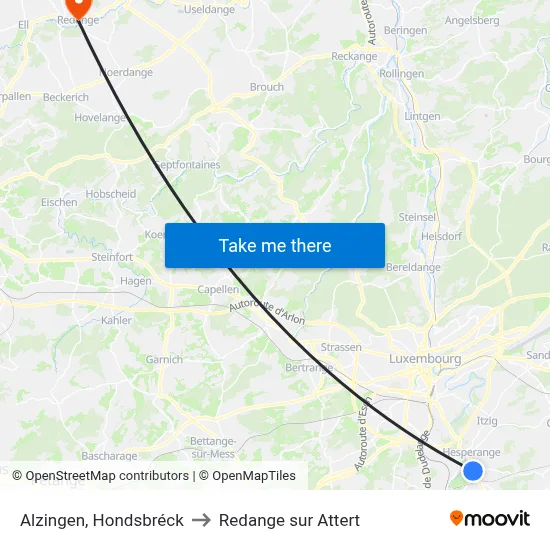 Alzingen, Hondsbréck to Redange sur Attert map