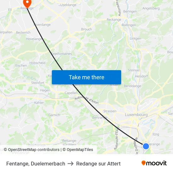 Fentange, Duelemerbach to Redange sur Attert map