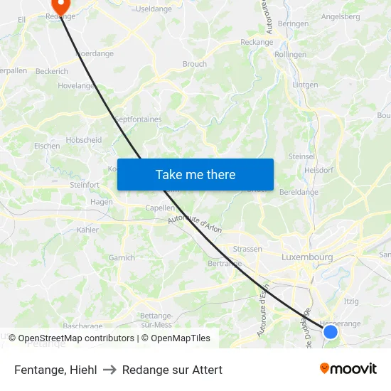 Fentange, Hiehl to Redange sur Attert map